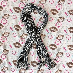 Zebra Scarf Y2K Style Animal Print 34 Inch Fringe Trim 00s Fashion Polyester
